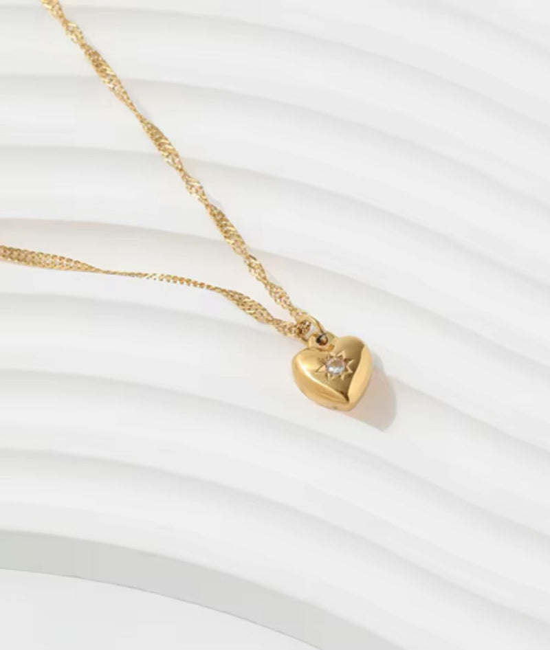 Nude Rose Stainless Steel 18K Gold Cubic Zircon Vintage Heart Pendant 