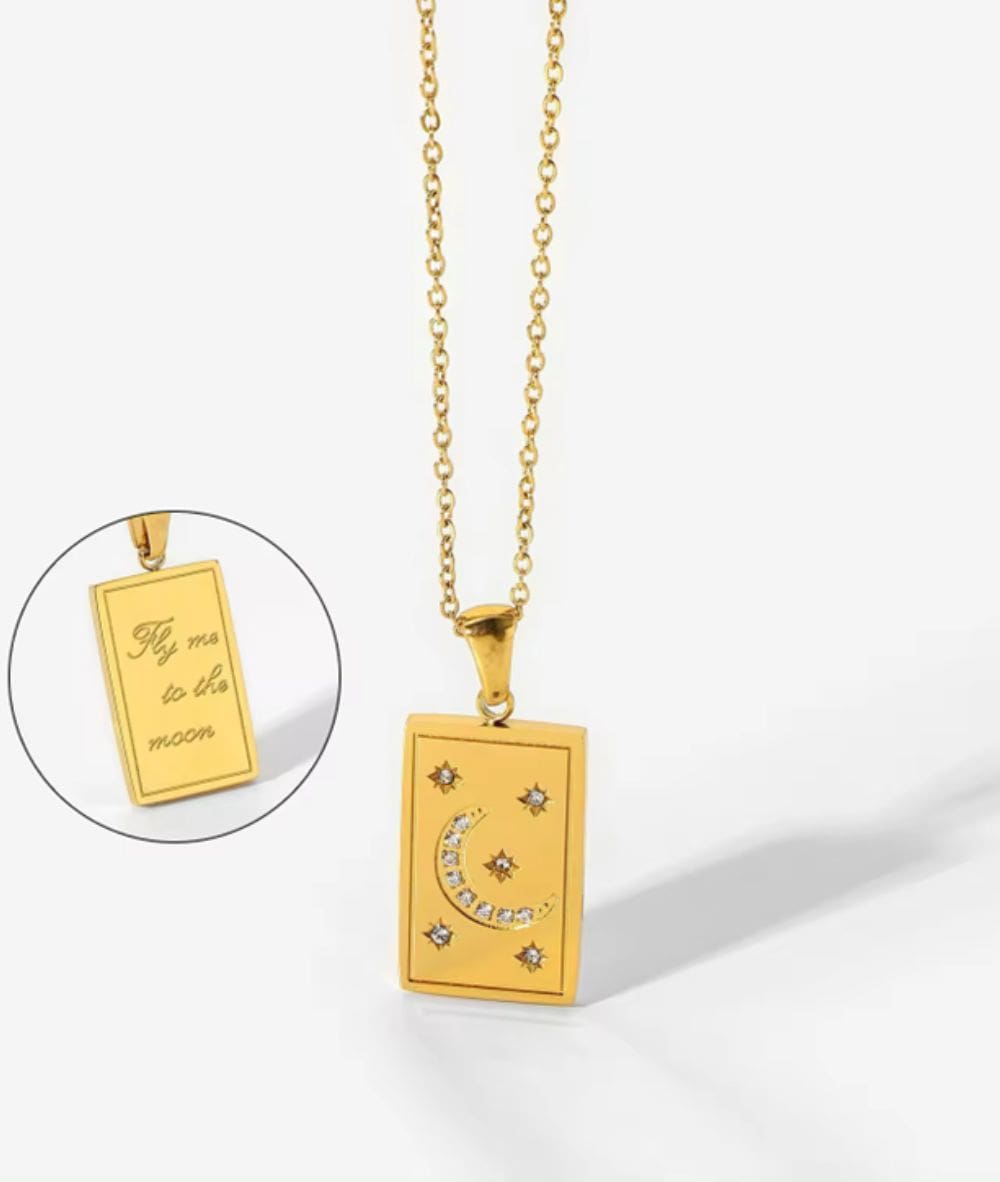 Nude Rose Stainless Steel 18K Gold Cubic Star Moon Square Shape Necklace #N-038, ACCESSORIES JEWELRY FASHION - Cloré Beauty