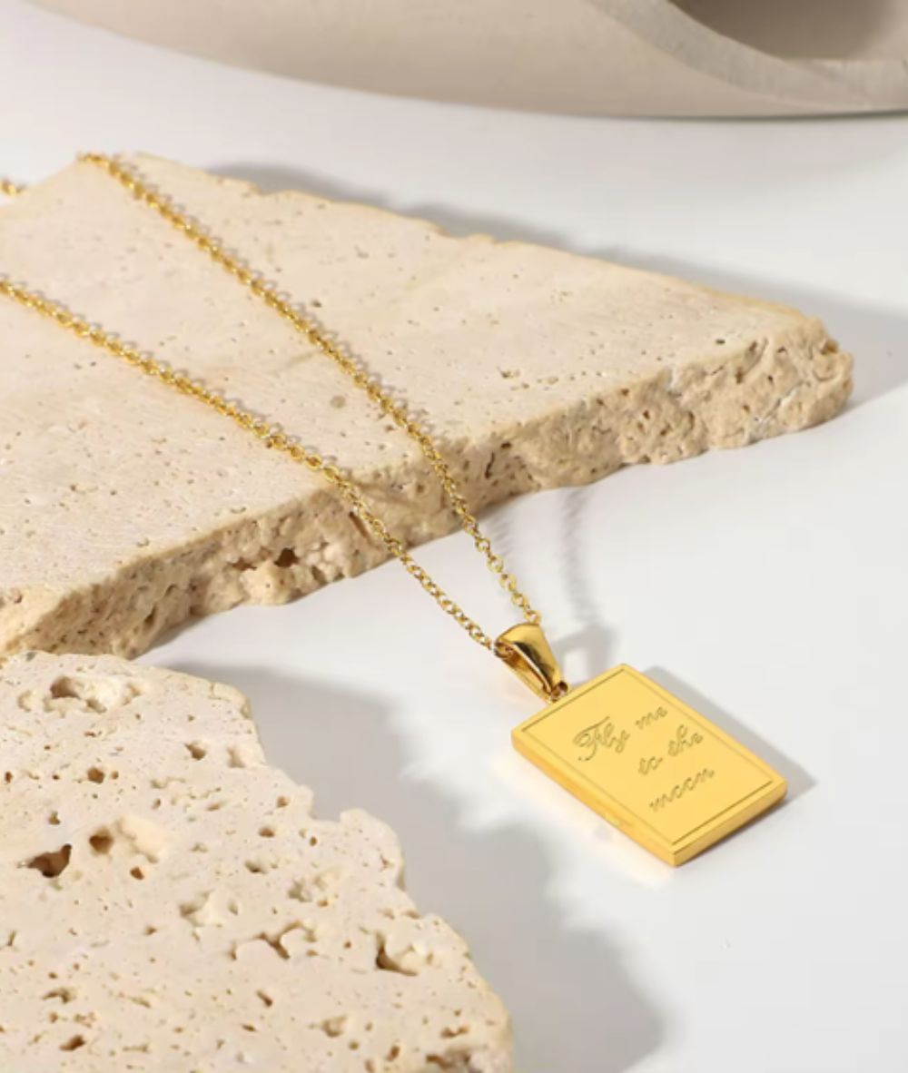 Nude Rose Stainless Steel 18K Gold Cubic Star Moon Square Shape Necklace #N-038, ACCESSORIES JEWELRY FASHION - Cloré Beauty