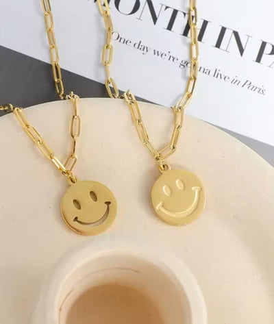 Nude Rose Stainless Steel 18K Gold Smiley Face Pendant Necklace #N-041