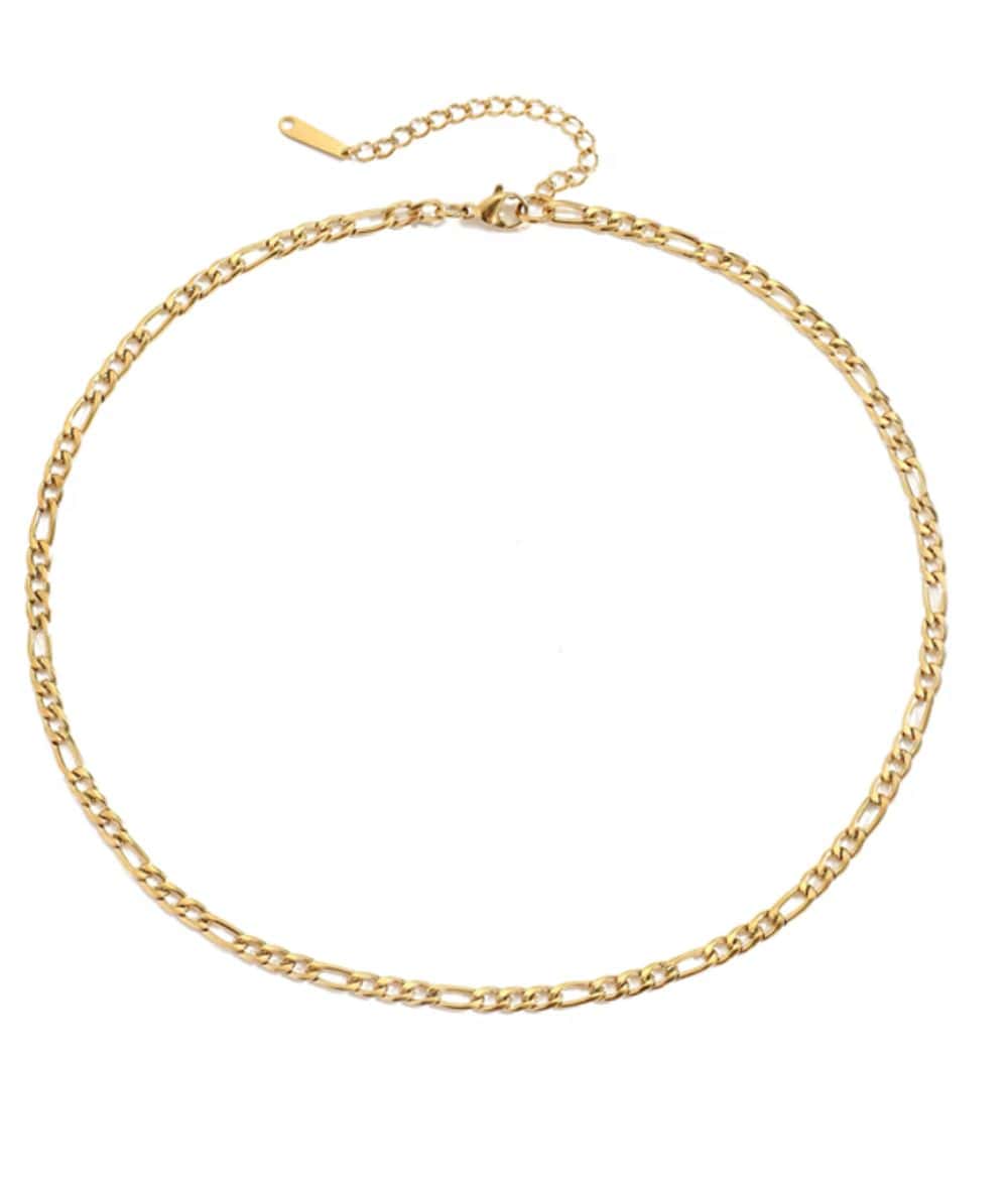 Nude Rose Stainless Steel 18K Gold 4.5Mm Flat Figaro Chain Necklace #N-055, ACCESSORIES JEWELRY FASHION - Cloré Beauty
