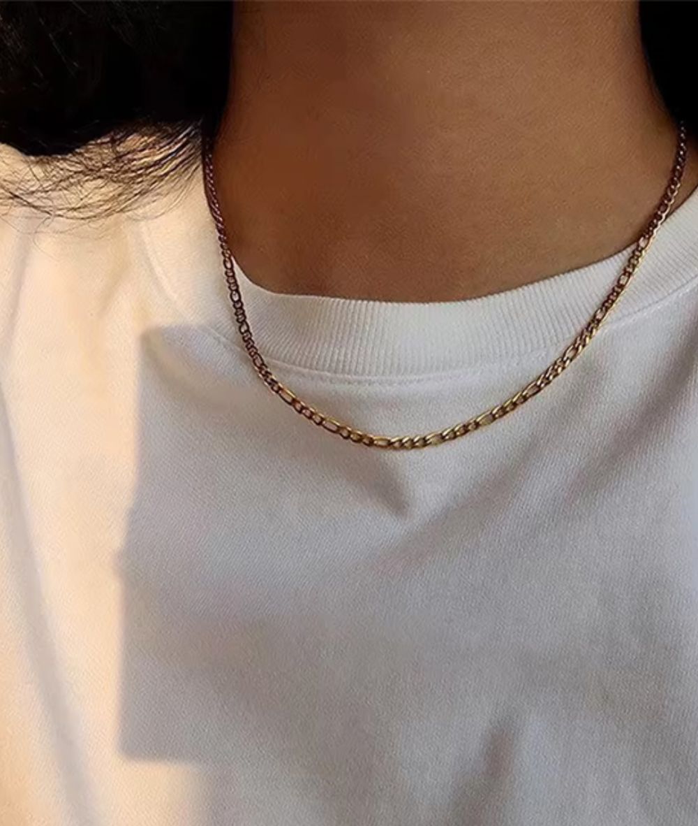 Nude Rose Stainless Steel 18K Gold 4.5Mm Flat Figaro Chain Necklace #N-055, ACCESSORIES JEWELRY FASHION - Cloré Beauty