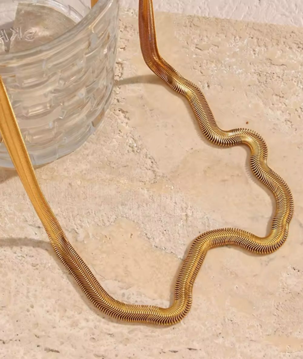 Nude Rose Stainless Steel 18K Gold 5Mm Blade Chain Necklace #N-057, ACCESSORIES JEWELRY FASHION - Cloré Beauty