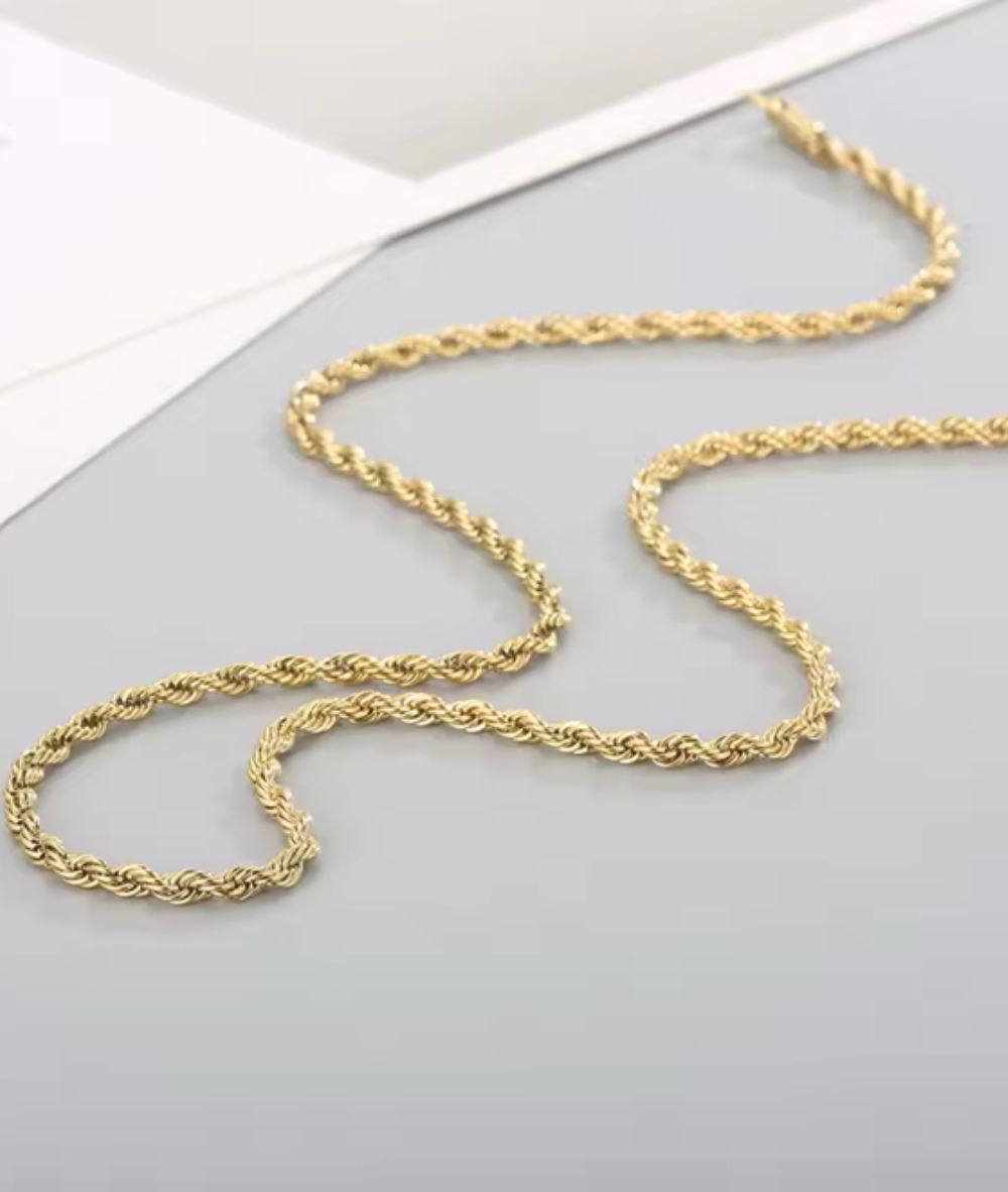 Nude Rose Stainless Steel 18K Gold Rope Chain 4Mm #N-064