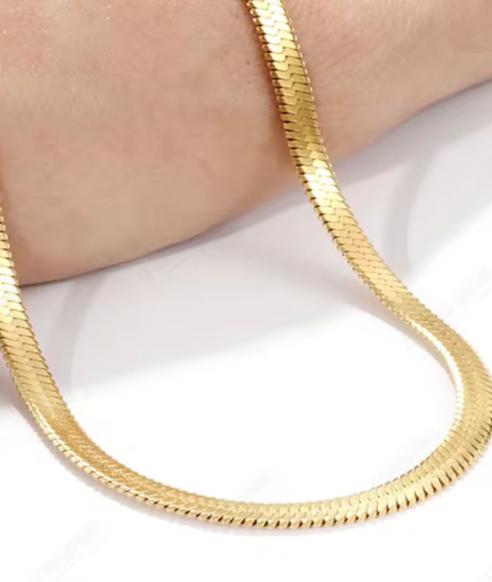 Nude Rose Stainless Steel 18K Gold 4Mm Herringbone Necklace #N-068, ACCESSORIES JEWELRY FASHION - Cloré Beauty