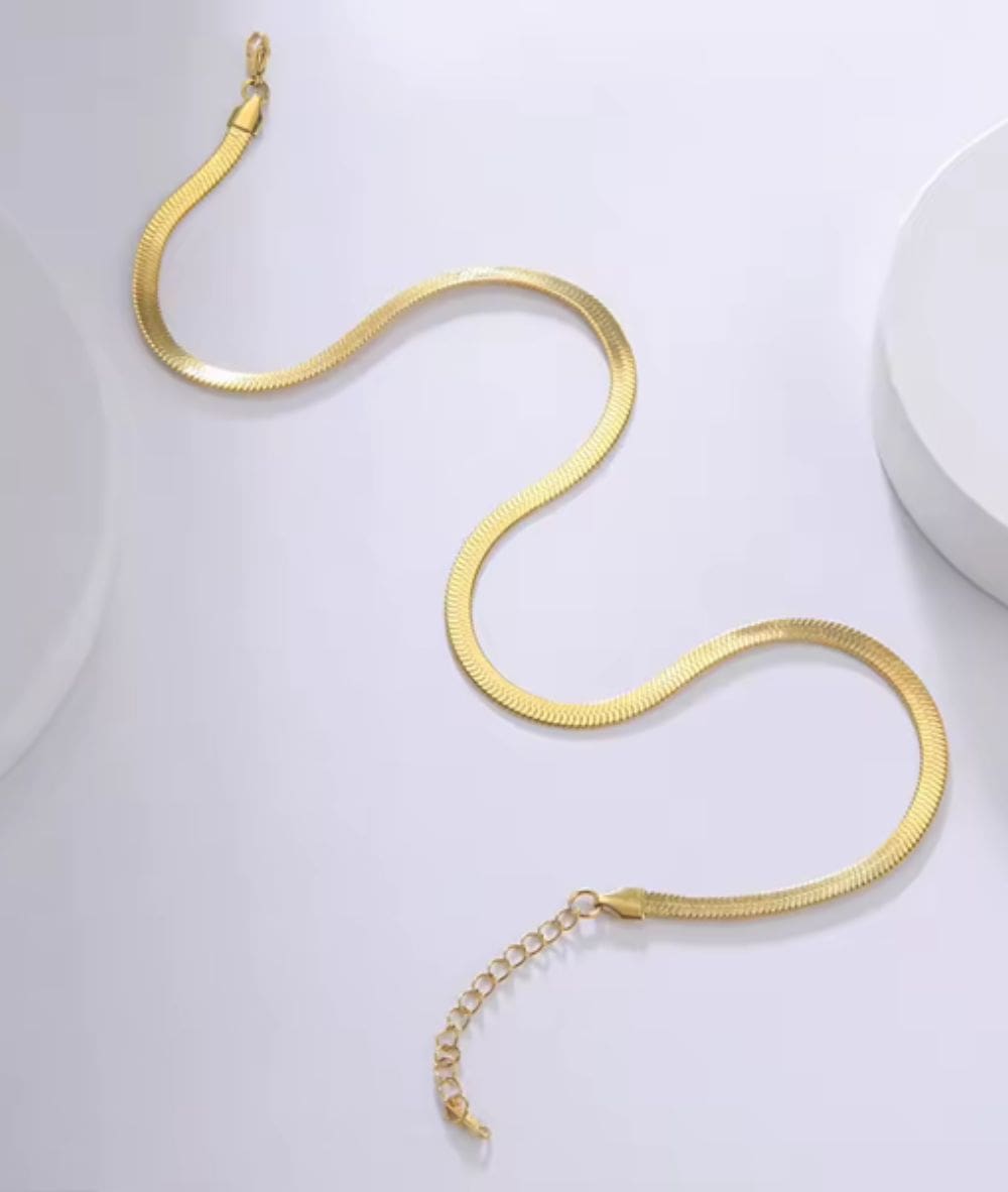 Nude Rose Stainless Steel 18K Gold 4Mm Herringbone Necklace #N-068, ACCESSORIES JEWELRY FASHION - Cloré Beauty