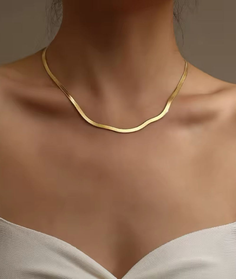 Nude Rose Stainless Steel 18K Gold 4Mm Herringbone Necklace 