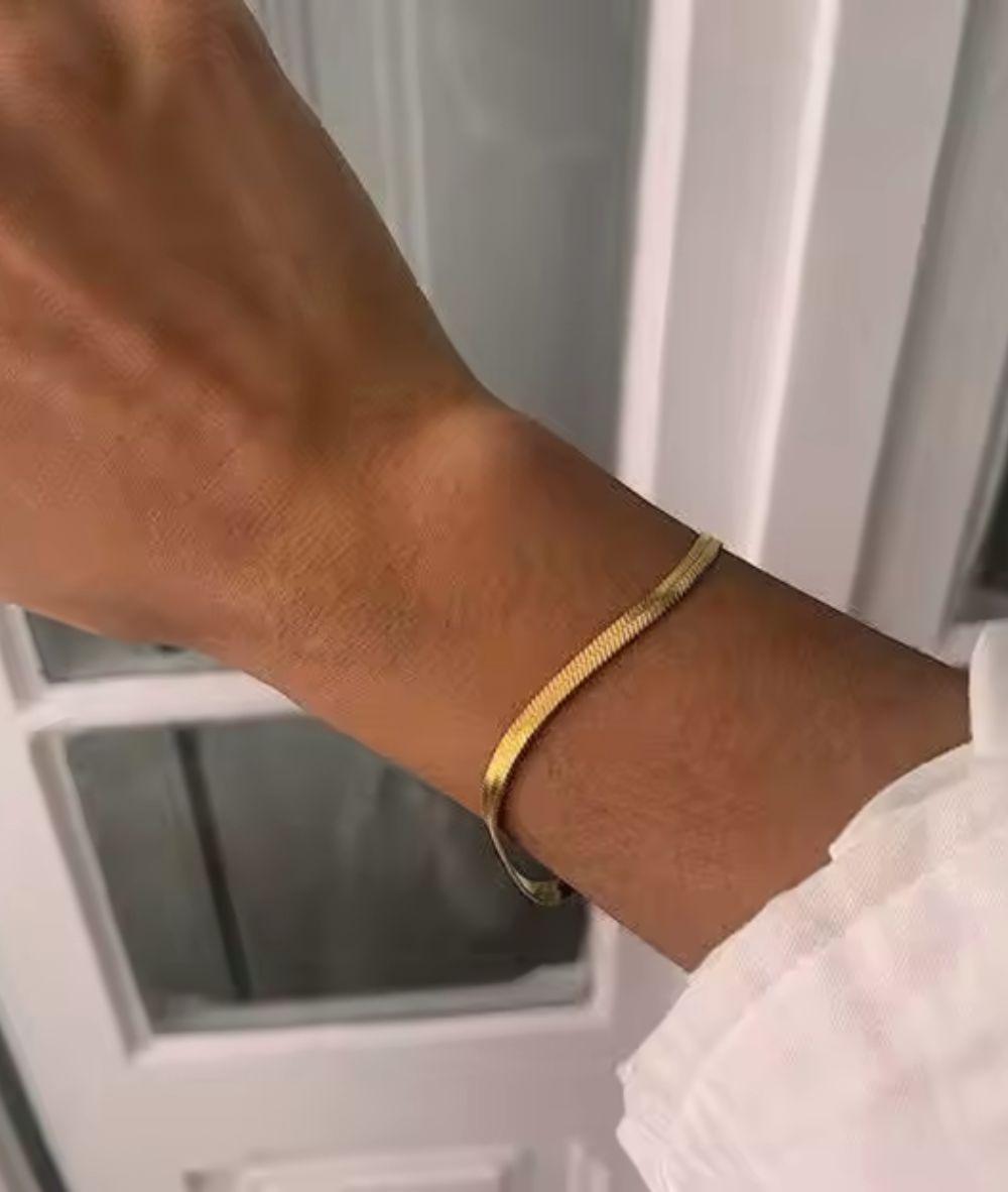 Nude Rose Stainless Steel 18K Gold 4Mm 7.48Inch Herringbone Bracelet #B-018, ACCESSORIES JEWELRY FASHION - Cloré Beauty