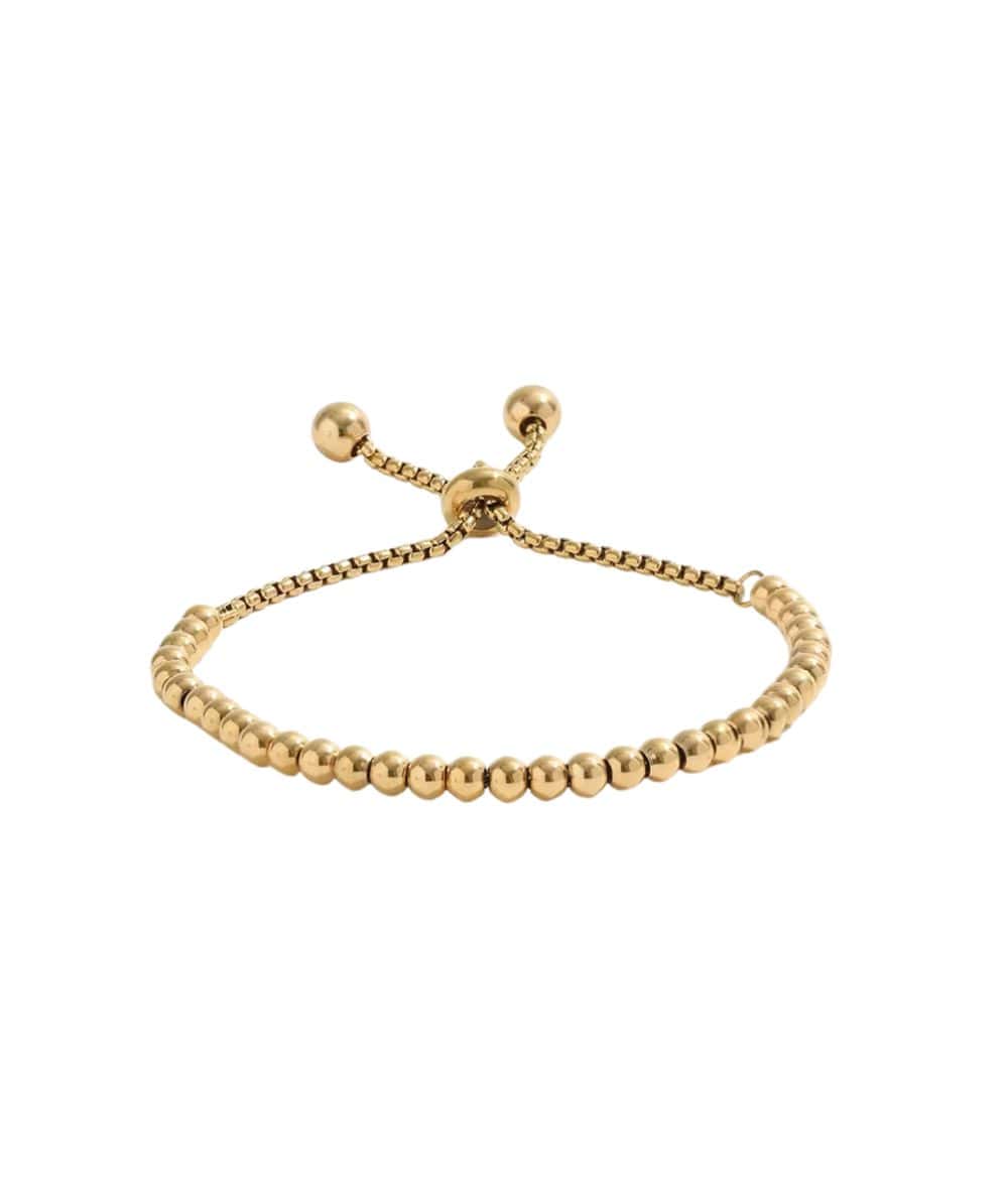 Nude Rose Stainless Steel 18K Gold Bead Bracelet Adjustable Bracelet #B-023