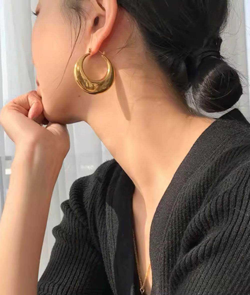 Nude Rose Stainless Steel 18K Gold 40Mm Big Circle Earring #E-235, ACCESSORIES JEWELRY FASHION - Cloré Beauty
