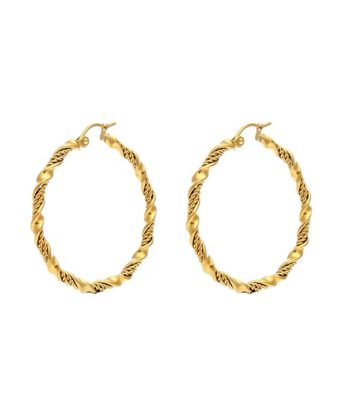 Nude Rose Stainless Steel 18K Gold Twisted Hoop Earring #E-283