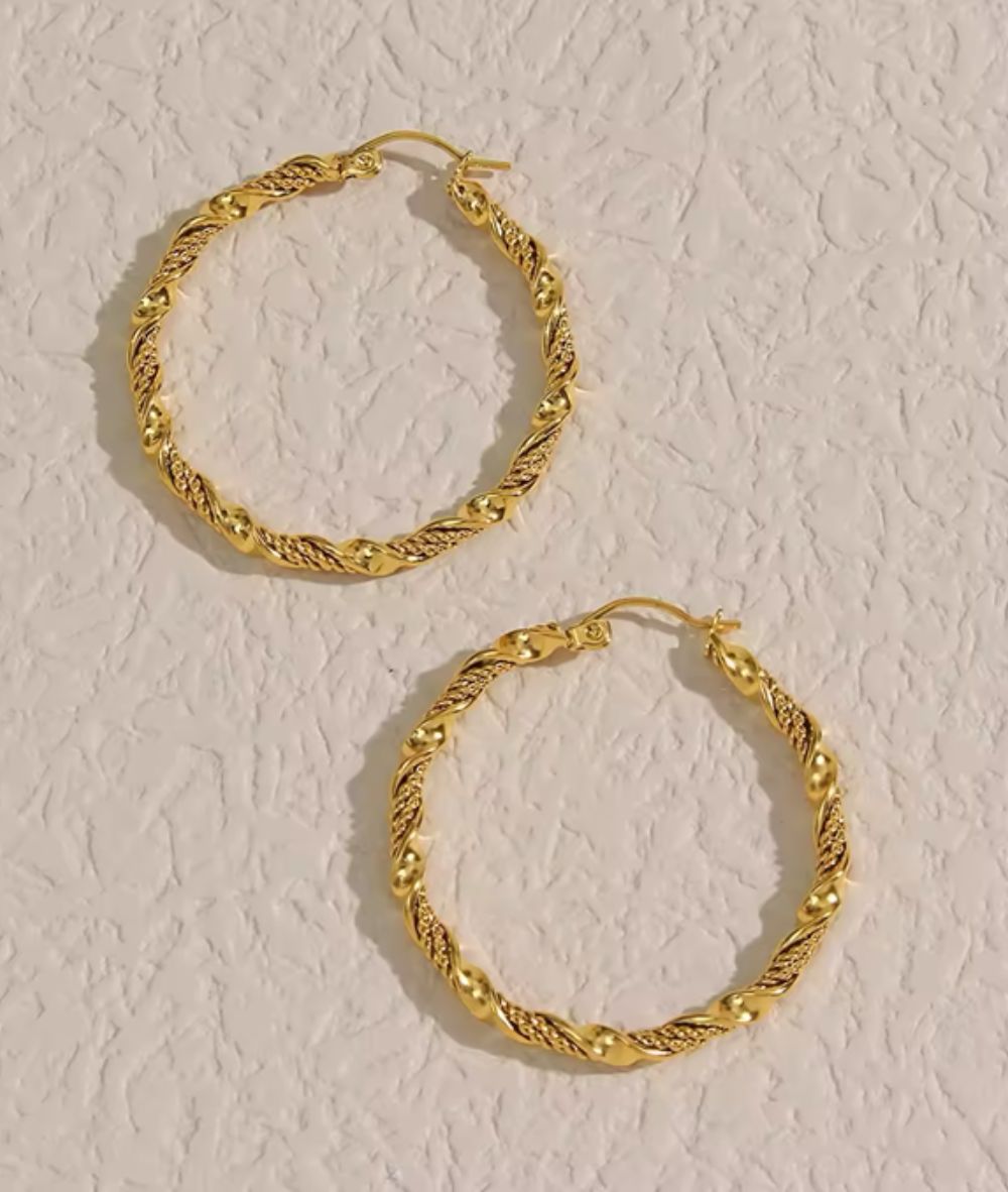 Nude Rose Stainless Steel 18K Gold Twisted Hoop Earring #E-283