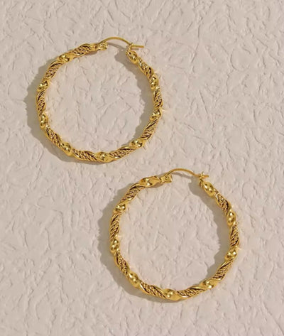 Nude Rose Stainless Steel 18K Gold Twisted Hoop Earring #E-283
