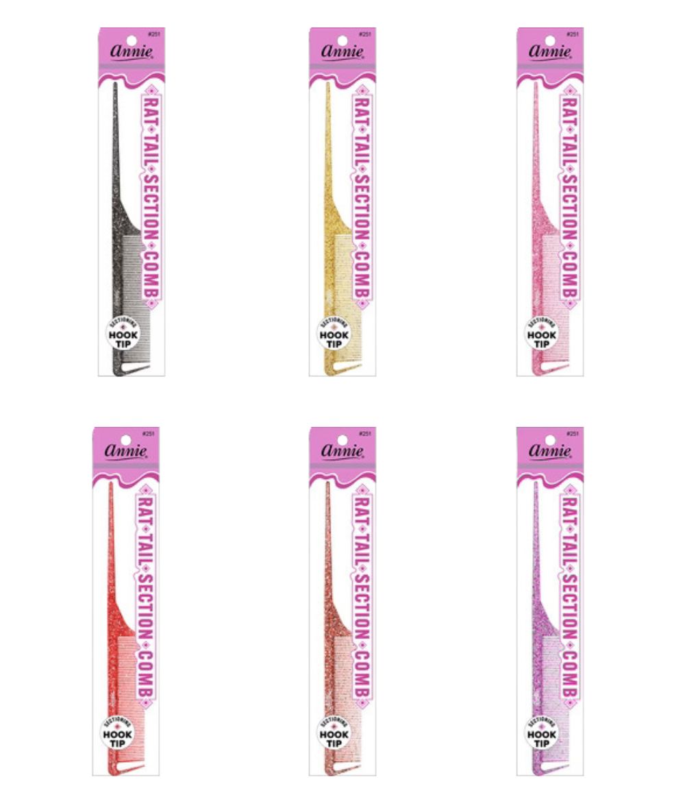 Annie Luminous Rat Tail Section Comb [Asst] #251, HAIR STYLING TOOLS - Cloré Beauty