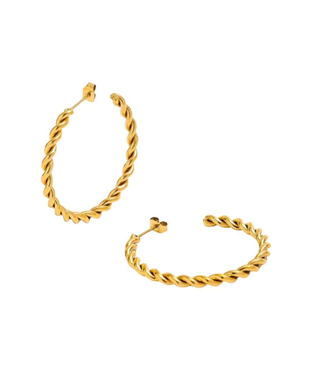 Nude Rose Stainless Steel 18K Gold 30Mm Twisted Rope Chunky Earring #E-242, ACCESSORIES JEWELRY FASHION - Cloré Beauty