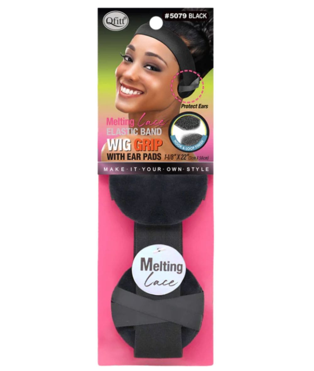 M&M Qfitt Melting Elastic Wig Grip With Ear Pads 1-1/8" X 22" [Black] #5079