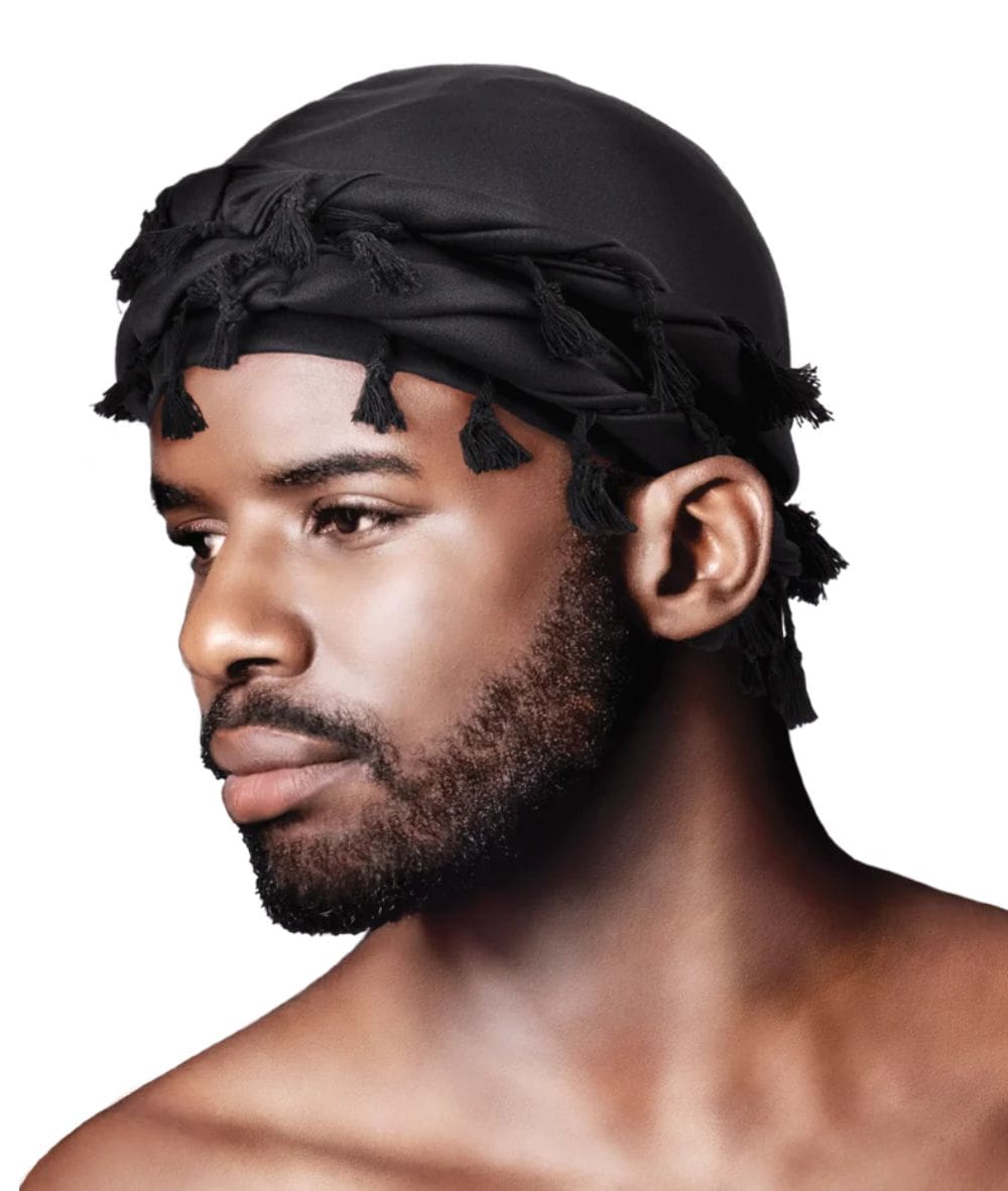 Annie Mr.Durag Silky Spandex Crown Turban With Tassel L/XL [Black] #4352