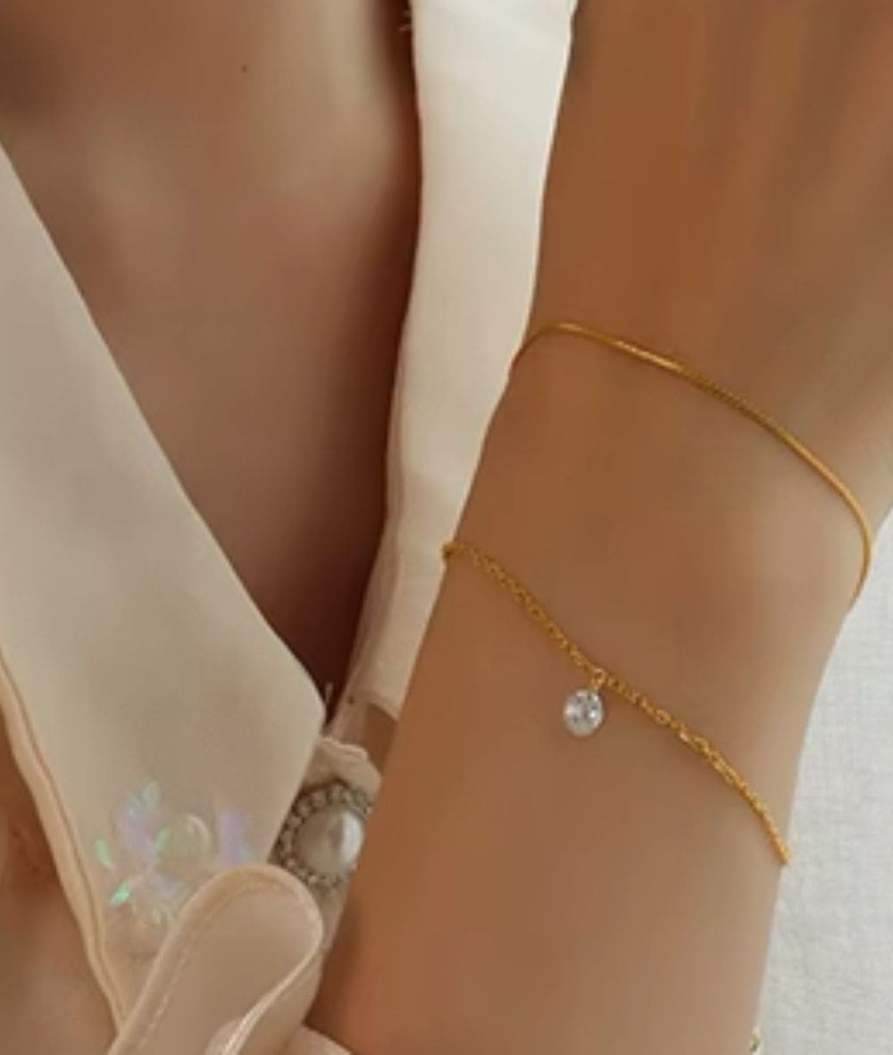 Nude Rose Stainless Steel 18K Gold/P Cubic Charm Layered Chain Bracelet #B-035, Accessory - Cloré Beauty