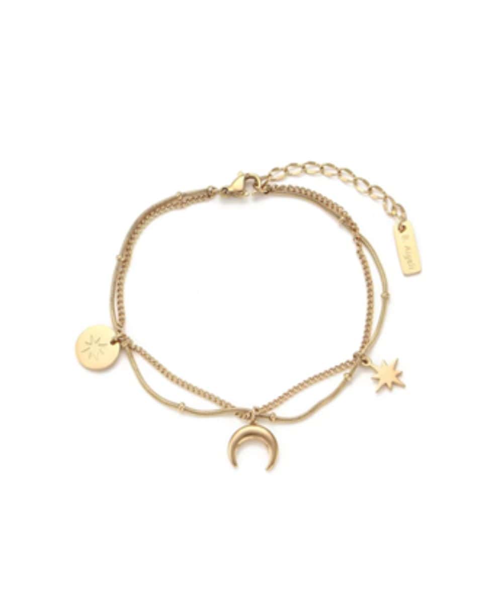 Nude Rose Stainless Steel 18K Gold/P Moon&Star Layered Chain Bracelets #B-040, ACCESSORIES JEWELRY FASHION - Cloré Beauty