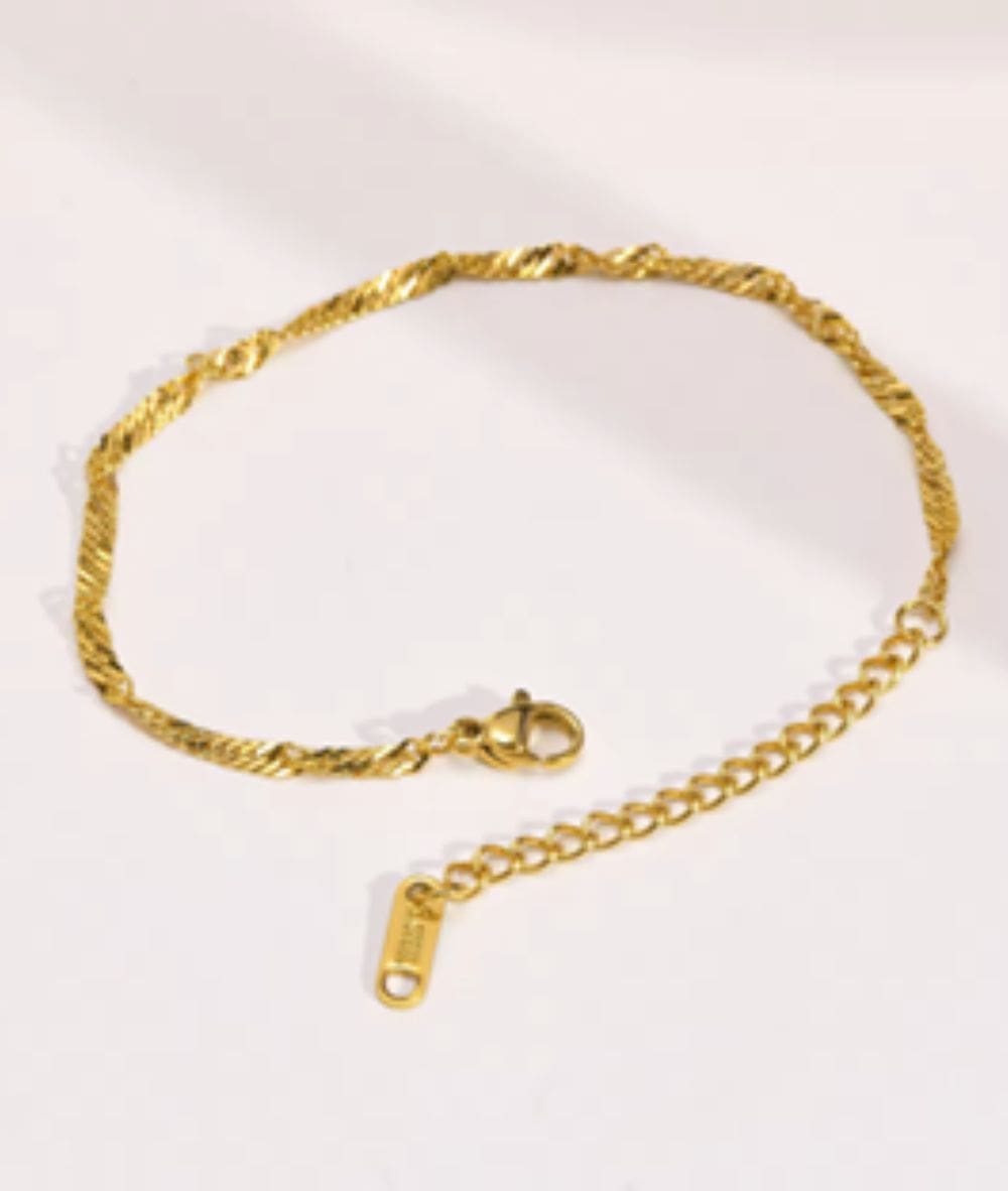 Nude Rose Stainless Steel 18K Gold/P Shiny Water Ripple Chain Bracelet #B-044, Accessory - Cloré Beauty