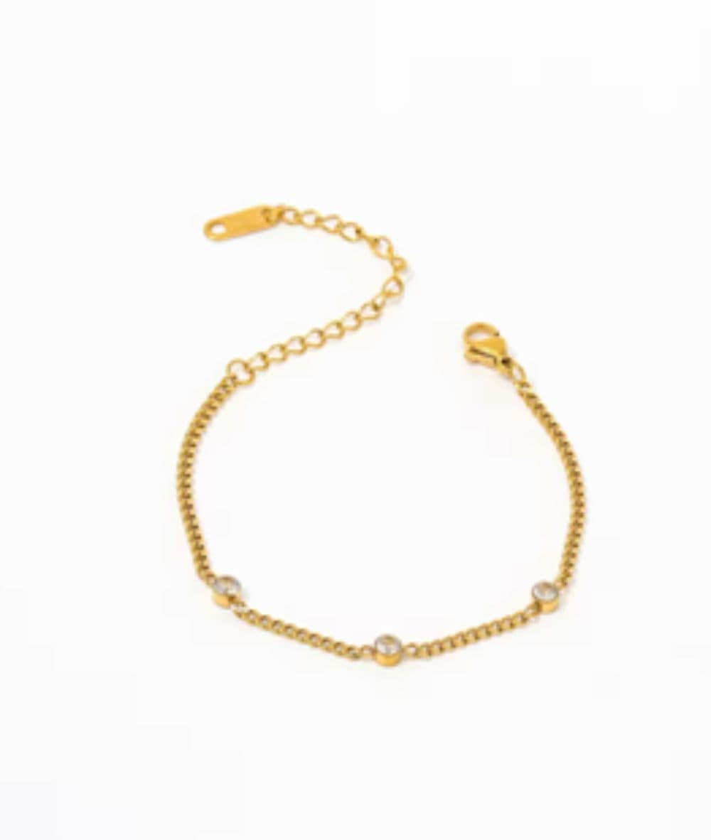 Nude Rose Stainless Steel 18K Gold Plated White Three Cubic Bracelet #B-046, ACCESSORIES JEWELRY FASHION - Cloré Beauty