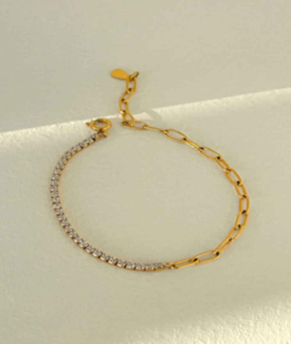 Nude Rose Stainless Steel 18K Gold/P H&H 2Mm Zircon Clip Chain Bracelet #B-058, Accessory - Cloré Beauty
