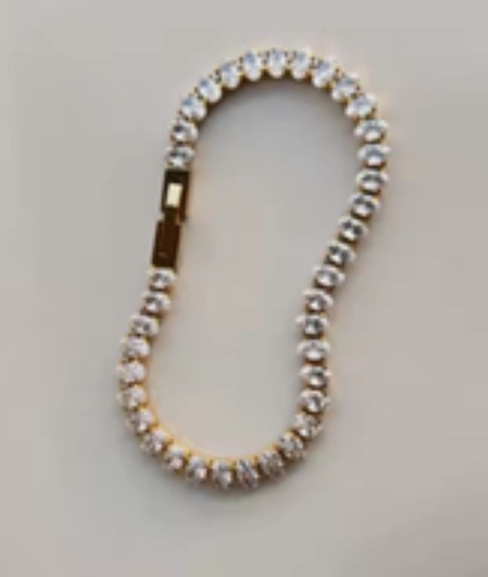 Nude Rose Stainless Steel 18K Gold/P Large Frosty Tennis Zircon Bracelet #B-069, ACCESSORIES JEWELRY FASHION - Cloré Beauty