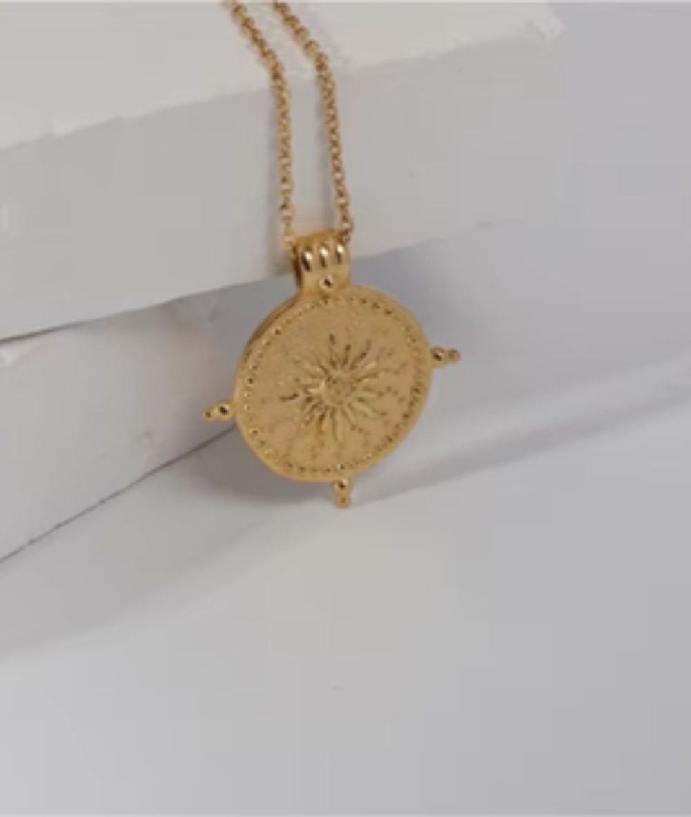 Nude Rose Stainless Steel 18K Gold Plated Vintage Sun Pendant Necklace #N-081, ACCESSORIES JEWELRY FASHION - Cloré Beauty