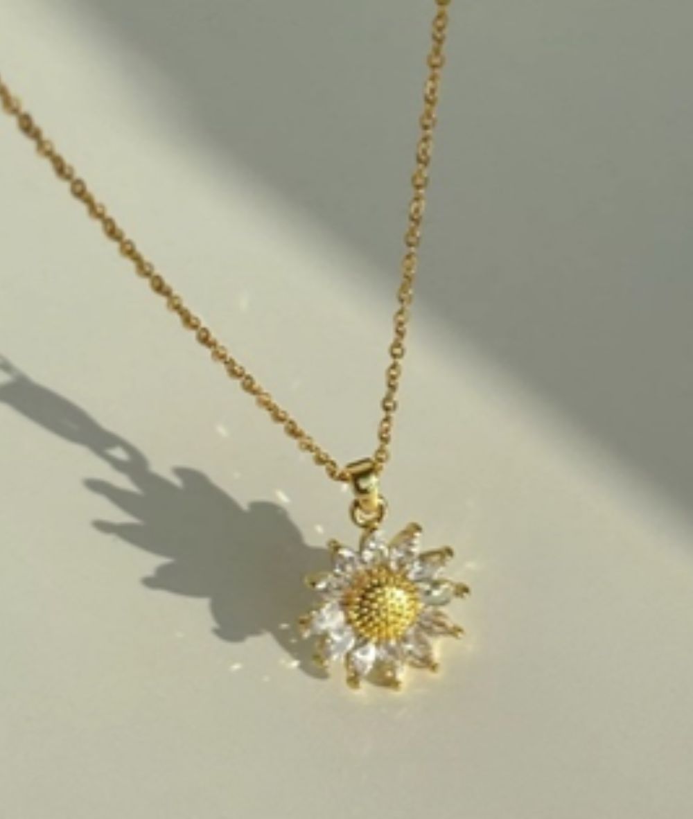 Nude Rose Stainless Steel 18K Gold Plated Crystal Sunflower Necklace #N-090, ACCESSORIES JEWELRY FASHION - Cloré Beauty