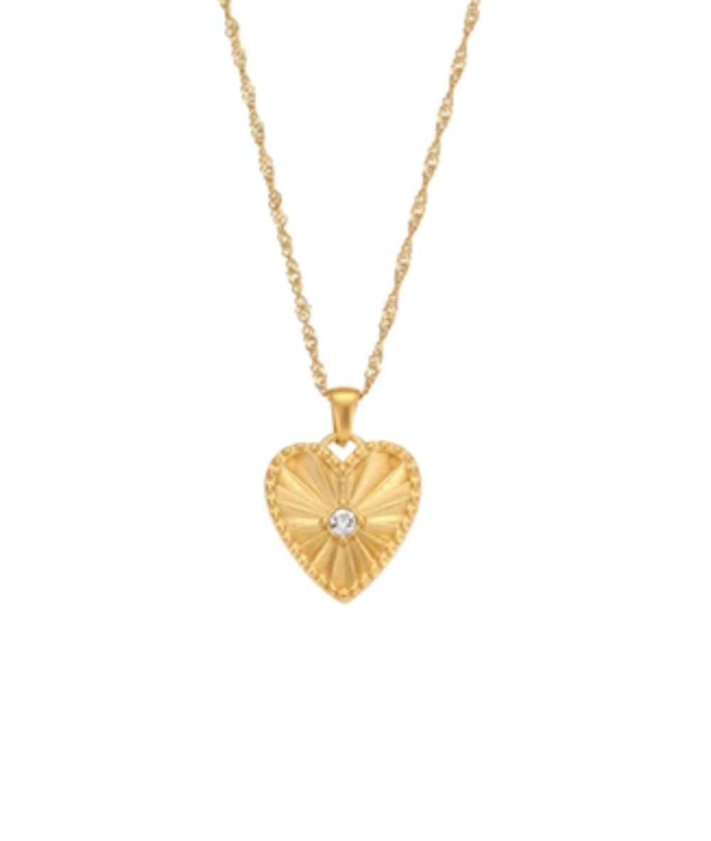 Nude Rose Stainless Steel 18K Gold Plated Heart Cubic Pendant Necklace #N-096