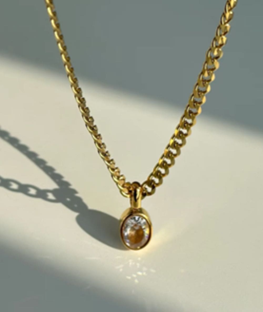 Nude Rose Stainless Steel 18K Gold Plated Chain Round Crystal Necklace #N-113, ACCESSORIES JEWELRY FASHION - Cloré Beauty