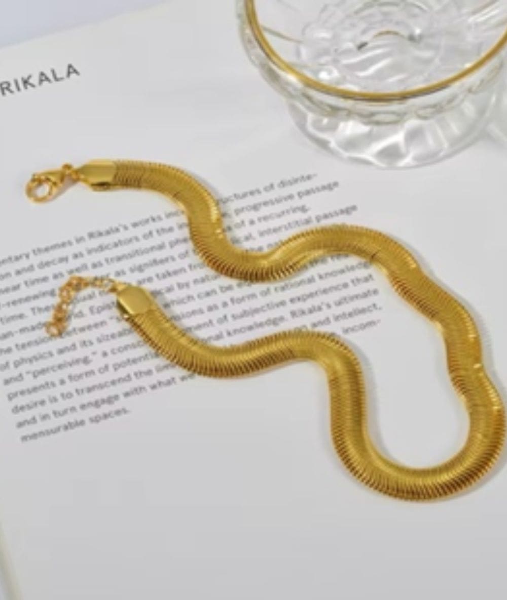 Nude Rose Stainless Steel 18K Gold Plated Herringbone Snake Necklace #N-115, ACCESSORIES JEWELRY FASHION - Cloré Beauty