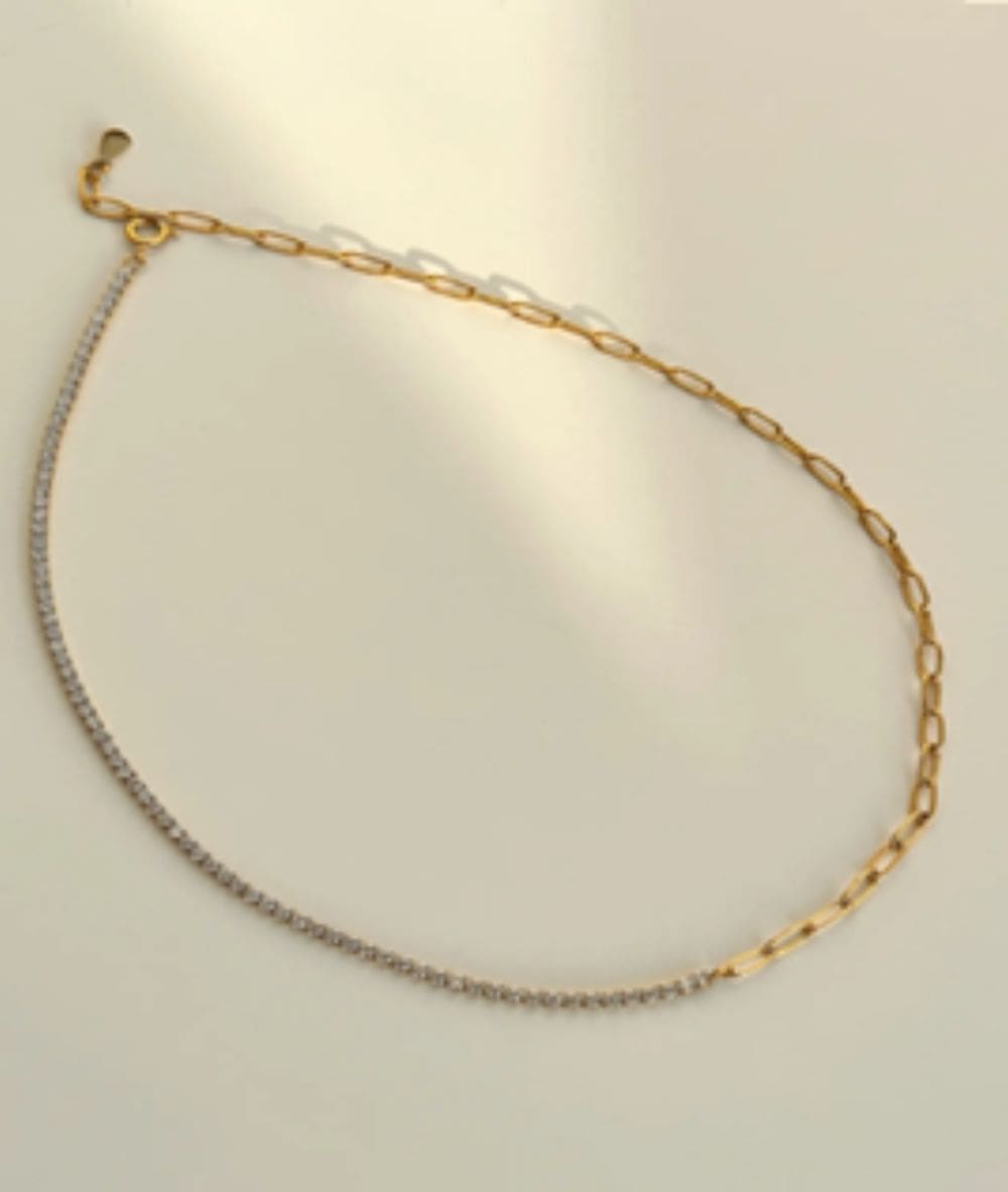Nude Rose Stainless Steel 18K Gold/P H&H 2Mm Zircon Clip Chain Necklace #N-119, ACCESSORIES JEWELRY FASHION - Cloré Beauty