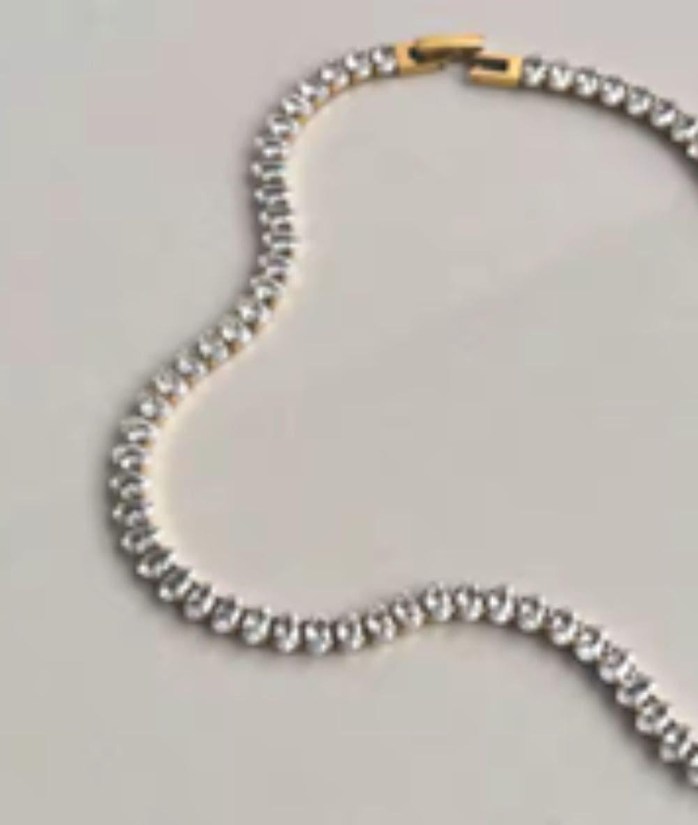 Nude Rose Stainless Steel 18K Gold/P Large Frosty Tennis Zircon Necklace #N-125, Accessory - Cloré Beauty