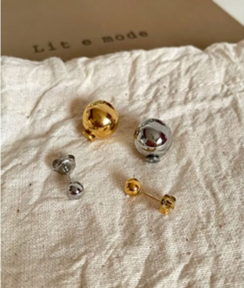 Nude Rose Stainless Steel 18K Gold Plated Double Circle Sphere Ball Earrings #E-347, Accessory - Cloré Beauty
