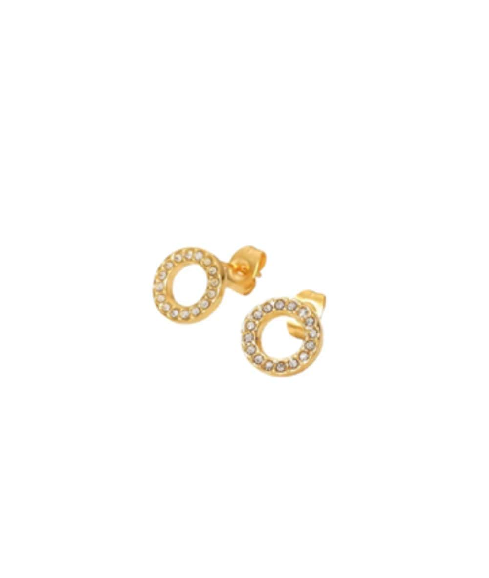 Nude Rose Stainless Steel 18K Gold Plated Small Round Zircon Studs Earrings #E-353, Accessory - Cloré Beauty