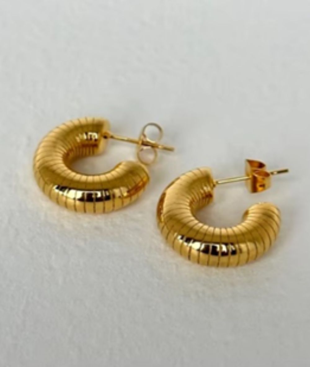 Nude Rose Stainless Steel 18K Gold Plated Geared Snail Shaped Earrings #E-363, ACCESSORIES JEWELRY FASHION - Cloré Beauty