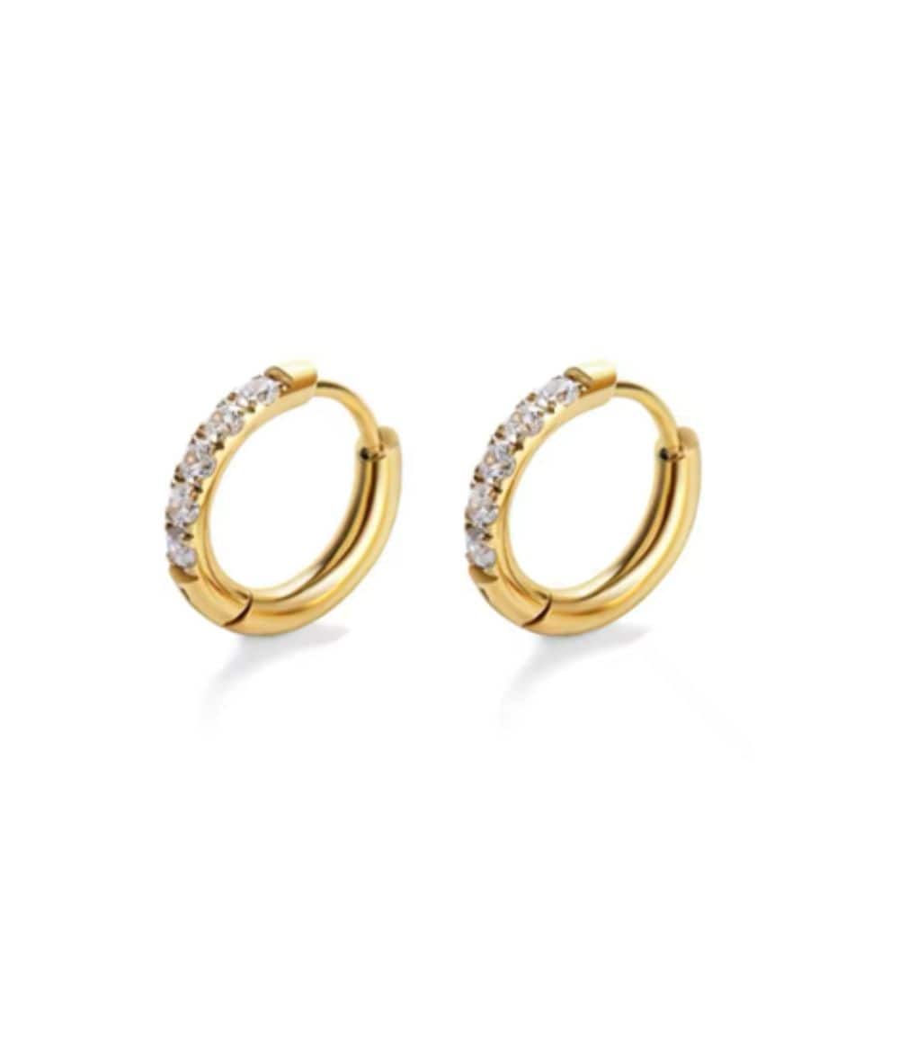 Nude Rose Stainless Steel 18K Gold Plated Zicron Hoop Flat Earrings, ACCESSORIES JEWELRY FASHION - Cloré Beauty