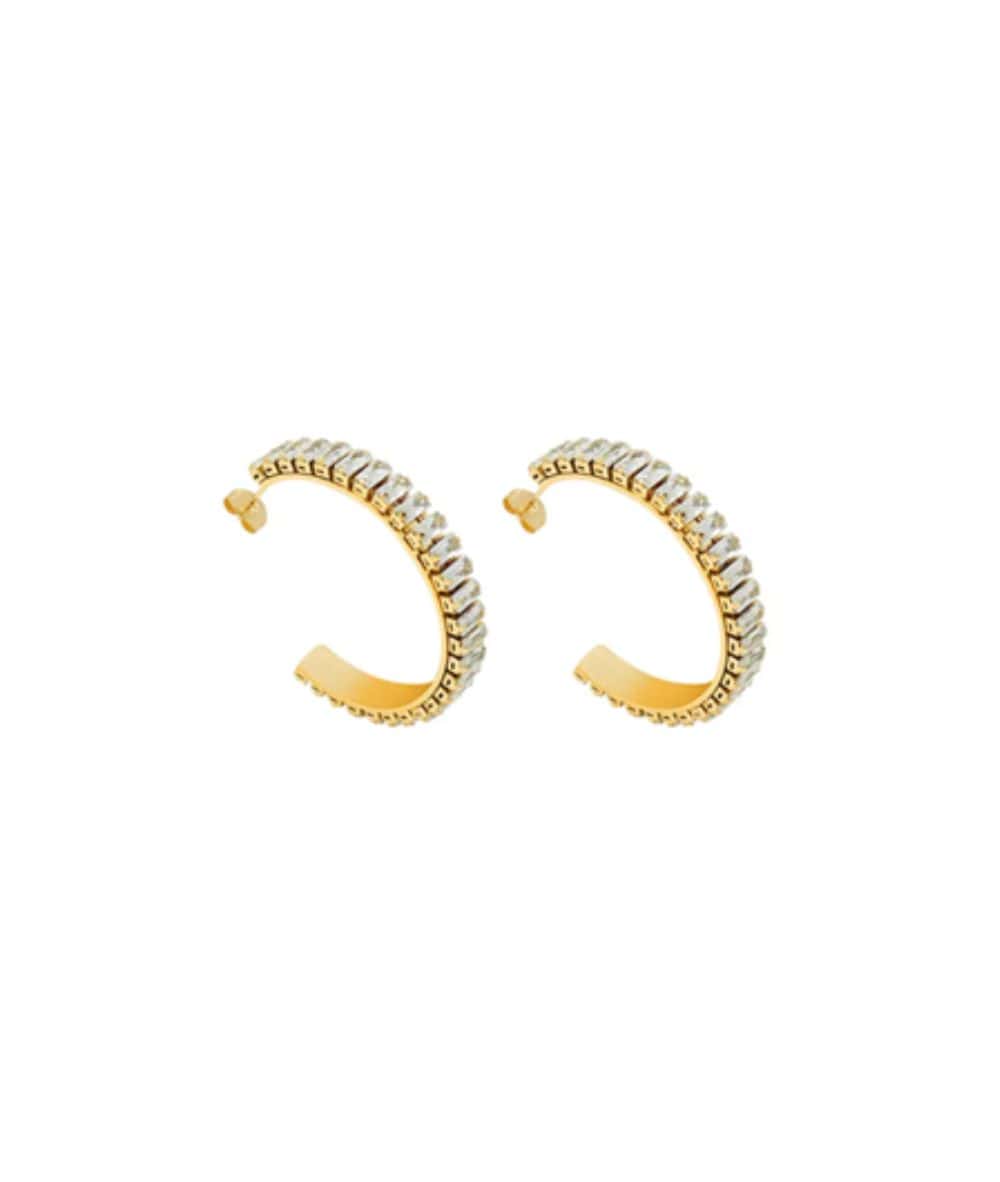 Nude Rose Stainless Steel 18K Gold Plated Crystal Zicron Flat Hoop #E-404, Accessory - Cloré Beauty