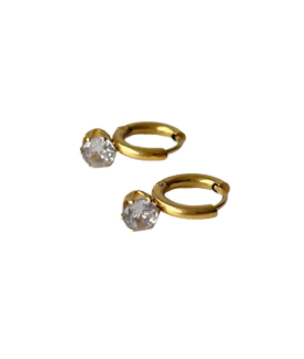 Nude Rose Stainless Steel 18K Gold Plated 12Mm* 4Mm Cubic Earrings #E-409, ACCESSORIES JEWELRY FASHION - Cloré Beauty