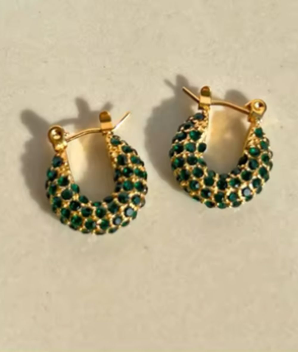 Nude Rose Stainless Steel 18K Gold Plated Green Cubic Small Bold Earrings #E-414, ACCESSORIES JEWELRY FASHION - Cloré Beauty