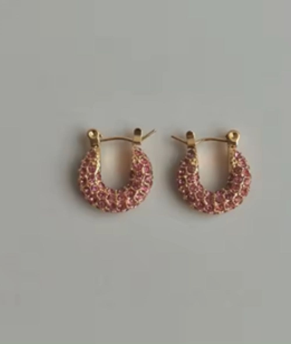 Nude Rose Stainless Steel 18K Gold Plated Pink Cubic Small Bold Earrings #E-415, ACCESSORIES JEWELRY FASHION - Cloré Beauty