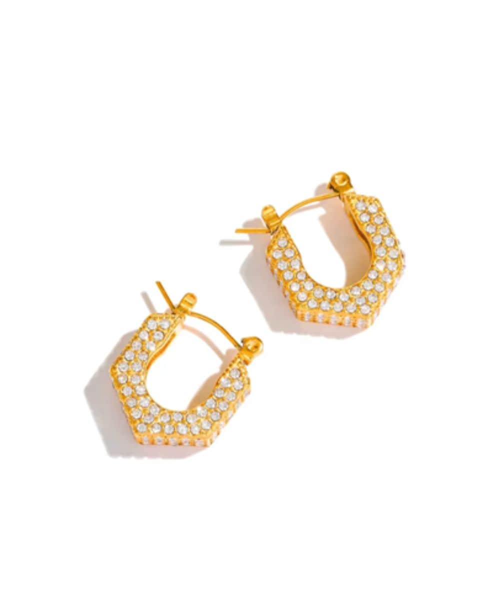 Nude Rose Stainless Steel 18K Gold Plated Zircon Chunky Hoop Earrings #E-417, ACCESSORIES JEWELRY FASHION - Cloré Beauty