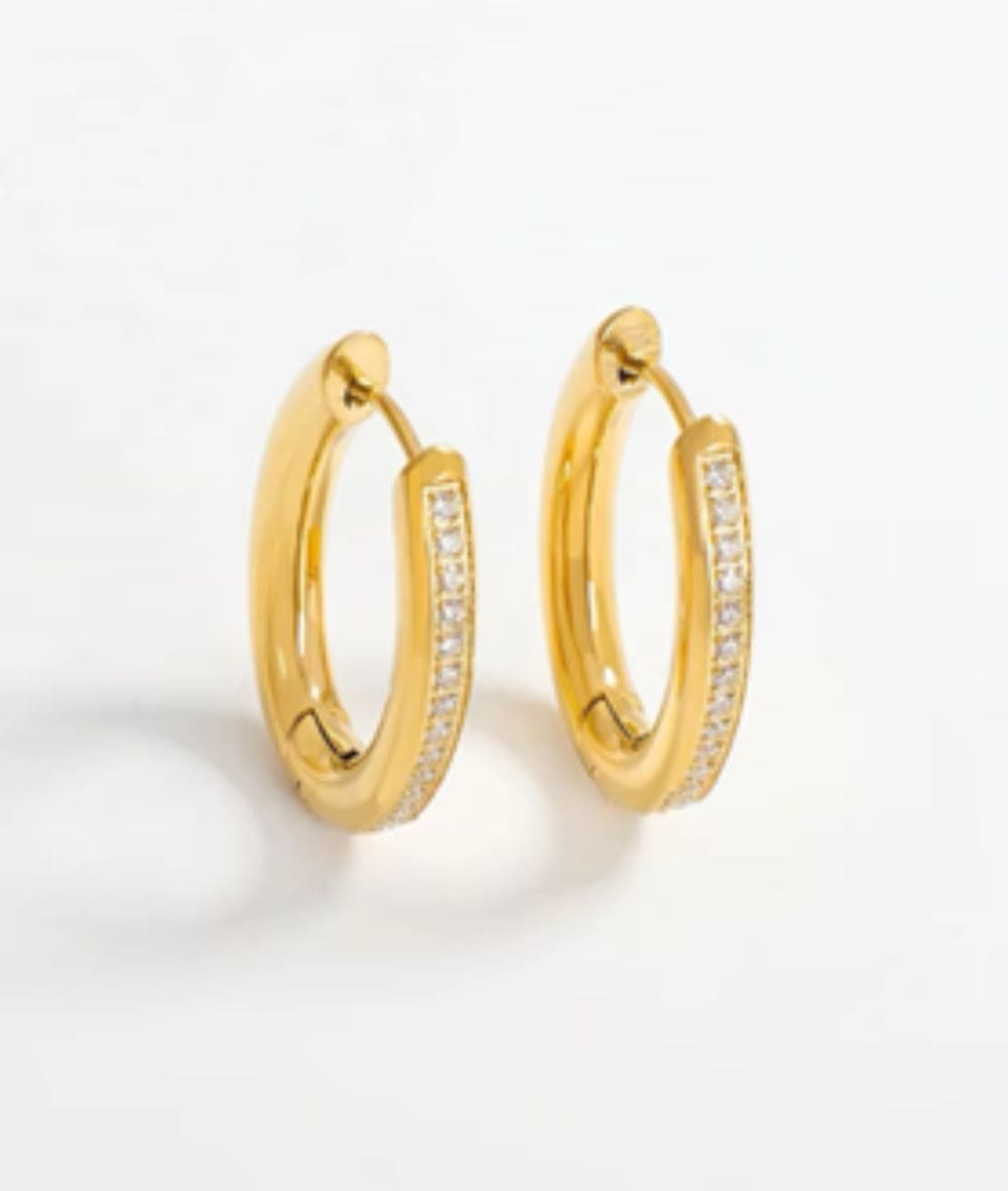 Nude Rose Stainless Steel 18K Gold Plated Oval Shape Cubic Earrings #E-422, ACCESSORIES JEWELRY FASHION - Cloré Beauty