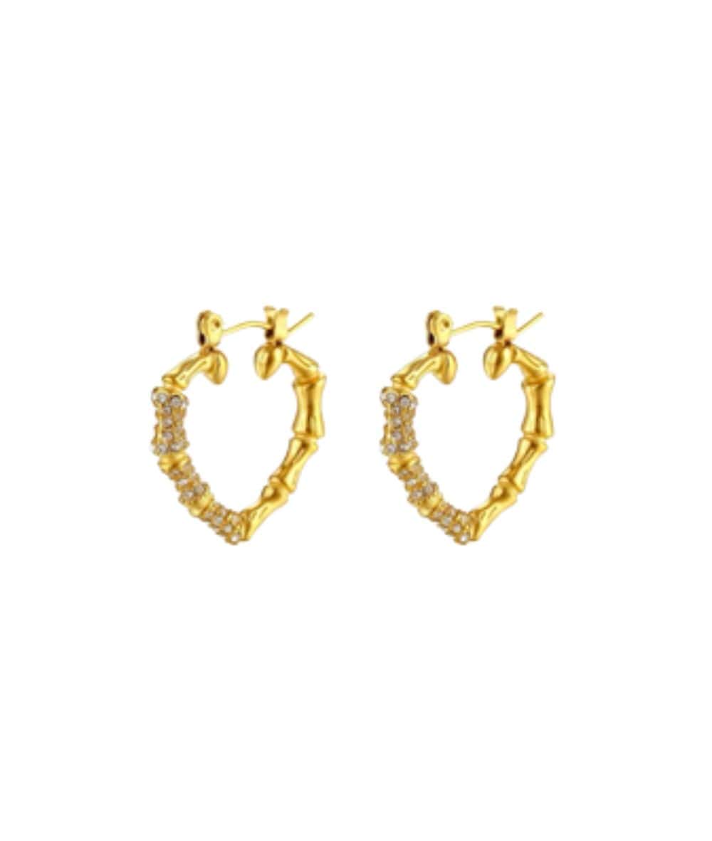 Nude Rose Stainless Steel 18K Gold Plated Small Heart Bamboo Hoop #E-423, Accessory - Cloré Beauty