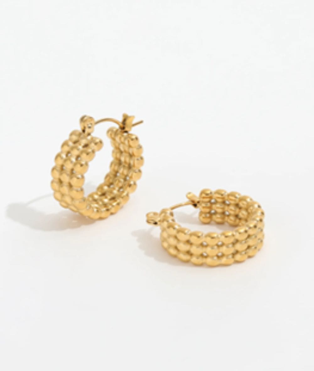Nude Rose Stainless Steel 18K Gold Plated Beads Hoop Earrings #E-428, ACCESSORIES JEWELRY FASHION - Cloré Beauty