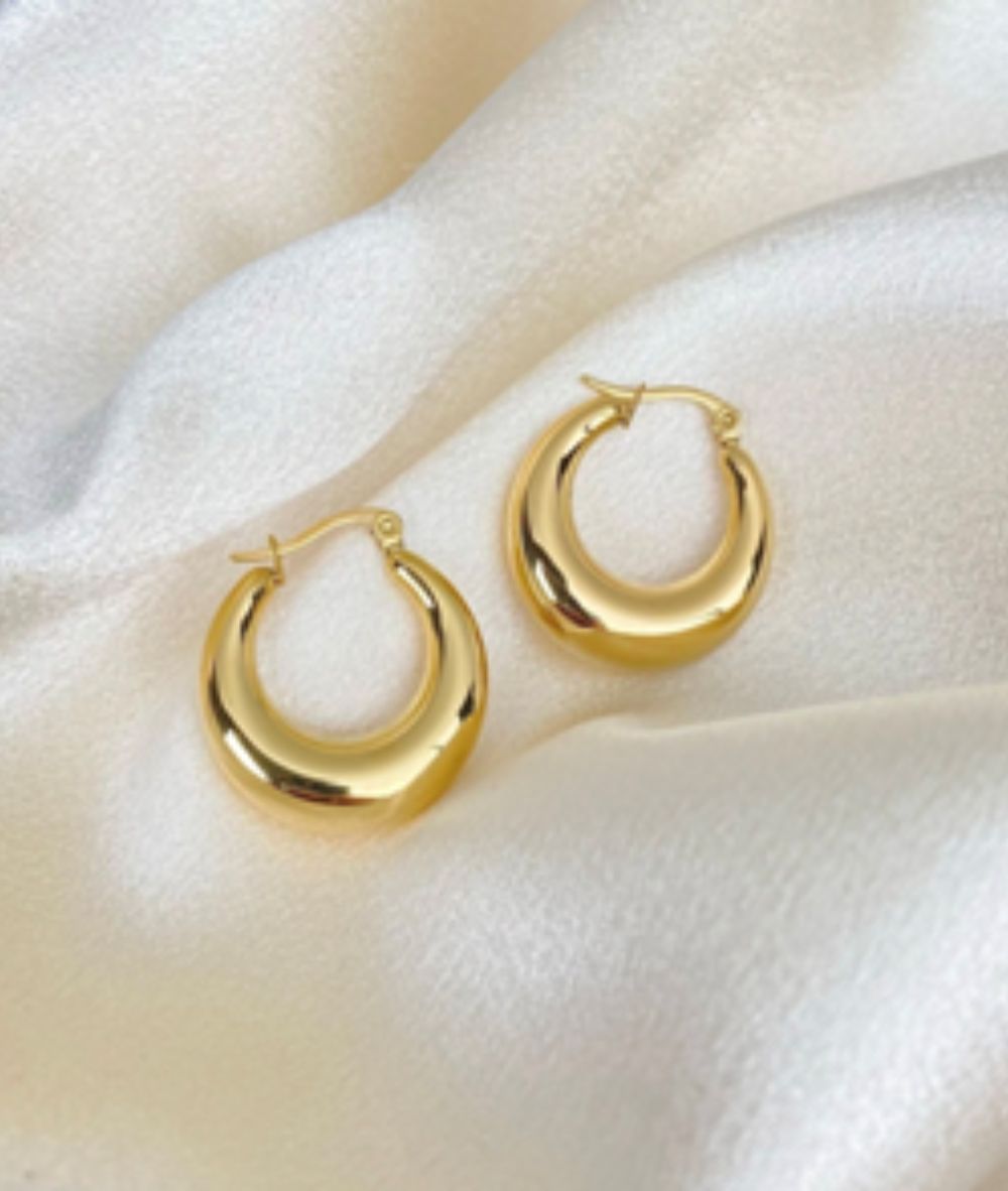 Nude Rose Stainless Steel 18K Gold Plated 25Mm Hollow Hoop Earrings #E-434