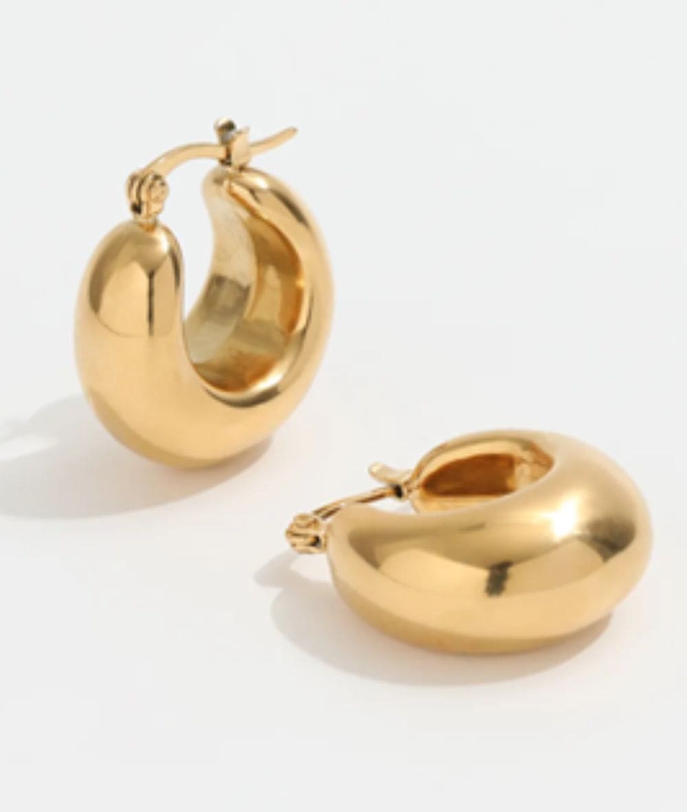 Nude Rose Stainless Steel 18K Gold Plated Hollow Chunky Hoop Earrings #E-435, ACCESSORIES JEWELRY FASHION - Cloré Beauty