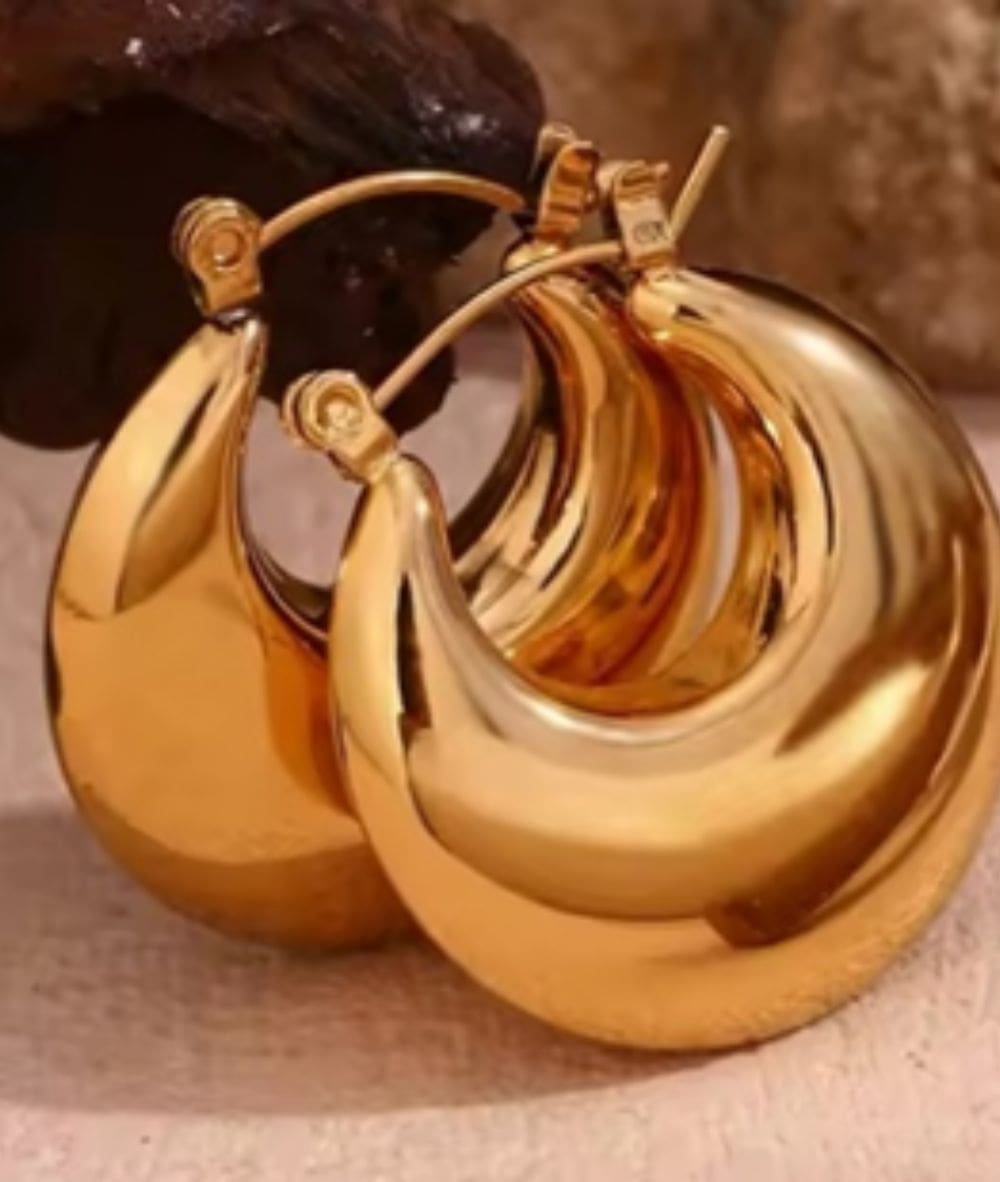 Nude Rose Stainless Steel 18K Gold Plated Hollow Chunky Hoop Earrings #E-437, ACCESSORIES JEWELRY FASHION - Cloré Beauty