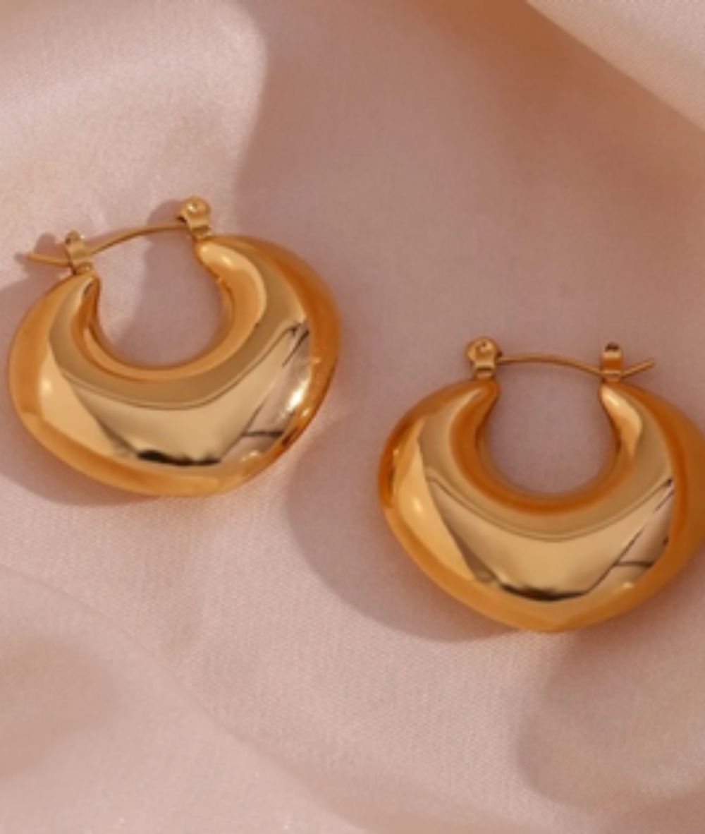 Nude Rose Stainless Steel 18K Gold Plated Hollow Out Heart Hoop Earrings #E-438, ACCESSORIES JEWELRY FASHION - Cloré Beauty